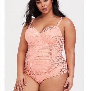Torrid Slim Fix Underwire One Piece Swimsuit Coral Mermaid 3F